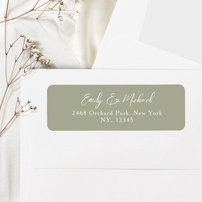 Simple Sage Green Script Wedding Return Address Label (Elegant sage green with white calligraphy script - the perfect stylish touch for your wedding mail)