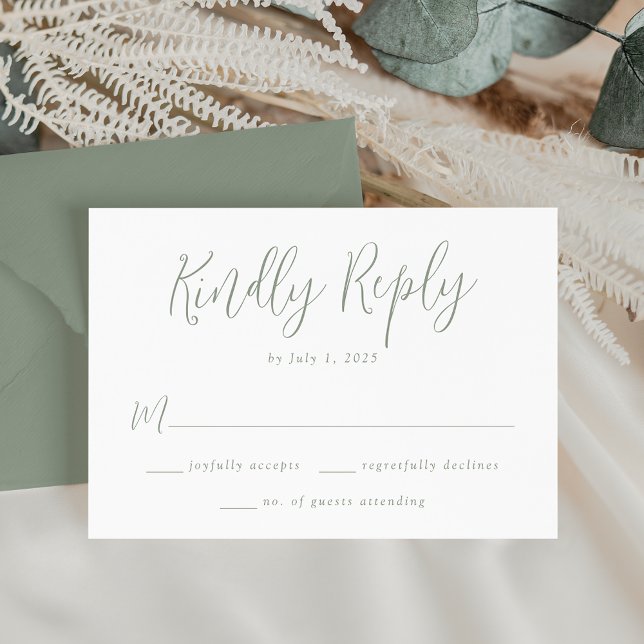 Simple Sage Green Script Wedding RSVP Card (Creator Uploaded)