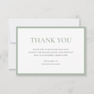Simple Sage Green Traditional Sympathy Funeral Thank You Card