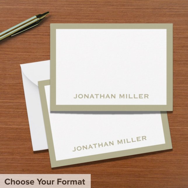 Simple Sage Green Typographic Name Note Card (Creator Uploaded)