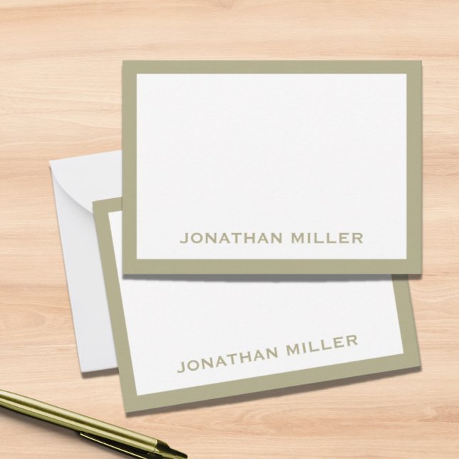 Simple Sage Green Typographic Name Note Card (Creator Uploaded)