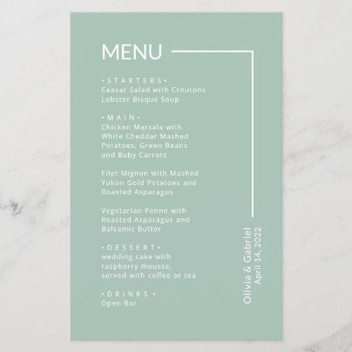 Simple Sage Green Typography minimal wedding menu