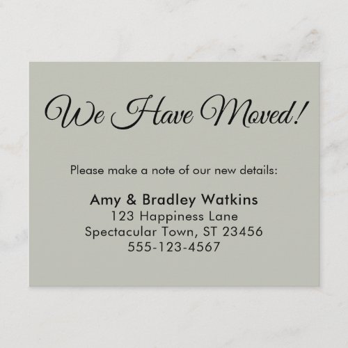 Simple Sage Green We Have Moved Change of Address Enclosure Card