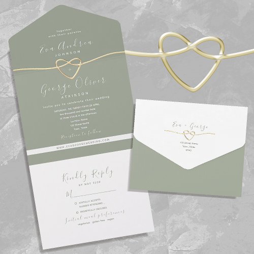 Simple Sage Green Wedding All In One Invitation