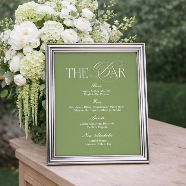 Simple Sage Green Wedding Bar Menu Poster (Creator Uploaded)
