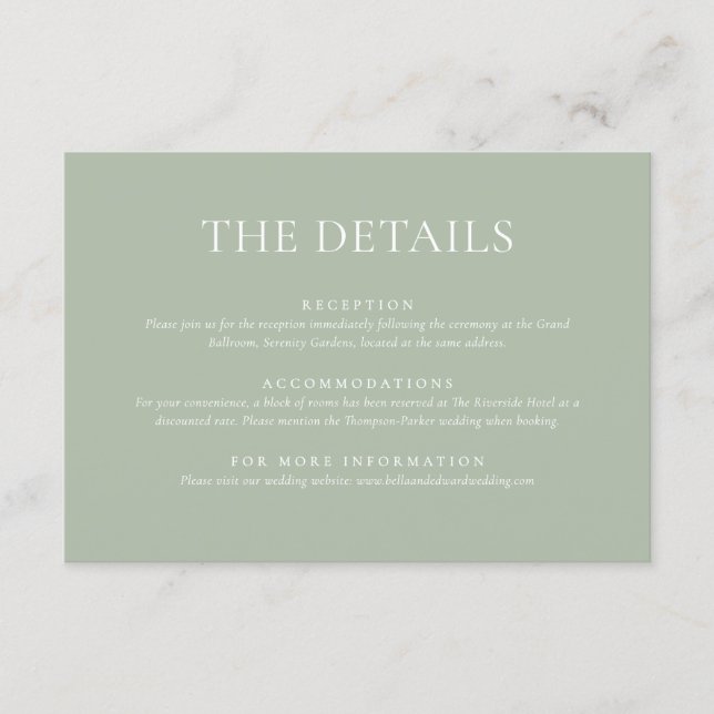 Simple Sage Green Wedding Enclosure Card (Front)