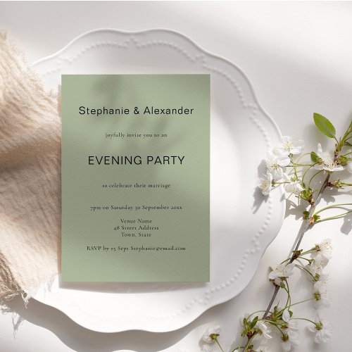 Simple Sage Green Wedding Evening Party Invite