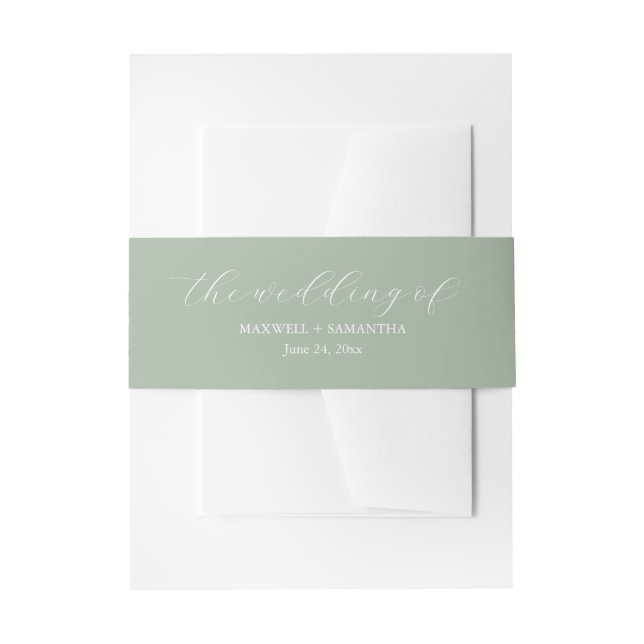 Simple Sage Green Wedding Invitation Belly Band (Front Example)