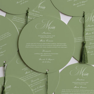 Simple Sage Green Wedding Menu Circle Card