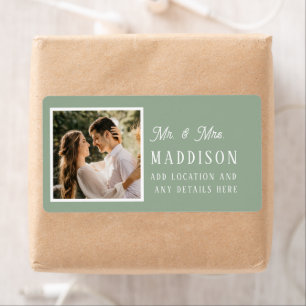 Simple Sage Green Wedding Photo Return Address Lab Label