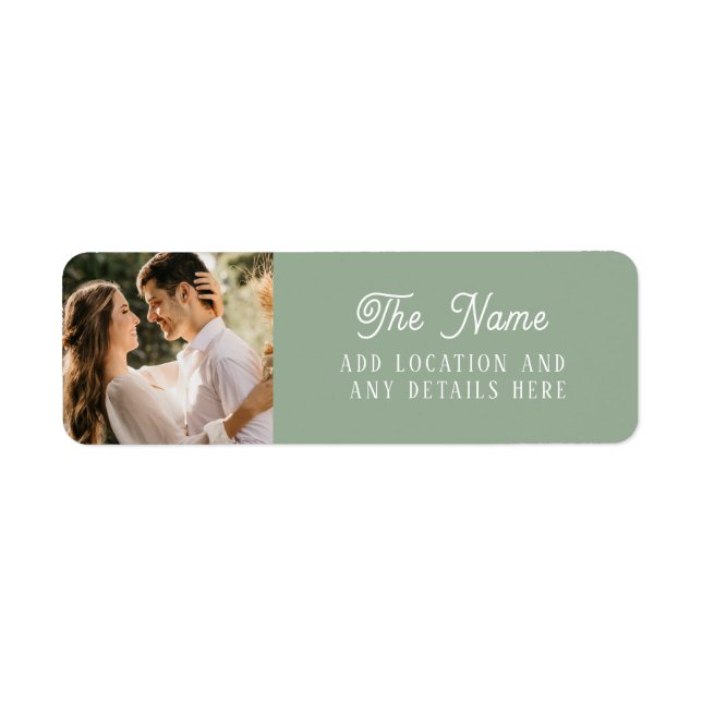 Simple Sage Green Wedding Photo Return Address Label (Front)