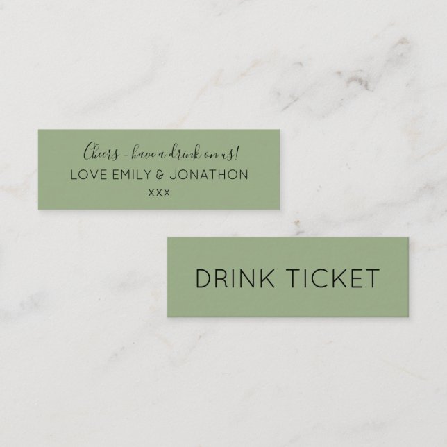 Simple Sage Green Wedding Reception Mini Business Card (Front/Back)