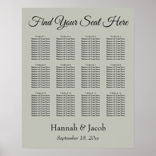 Simple Sage Green Wedding Reception Seating Chart