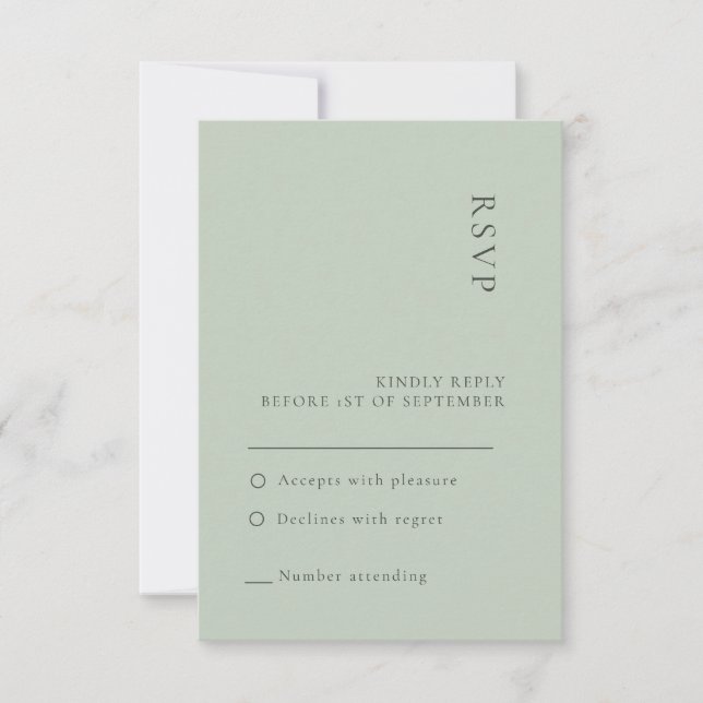 Simple Sage Green Wedding RSVP card (Front)
