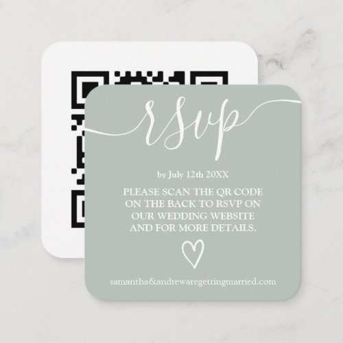 Simple sage green wedding rsvp Qr code Enclosure Card