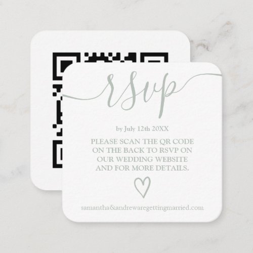 Simple sage green wedding rsvp Qr code Enclosure Card