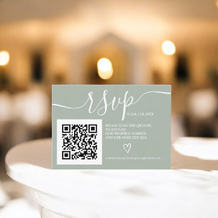 Simple sage green wedding rsvp Qr code photo Enclosure Card