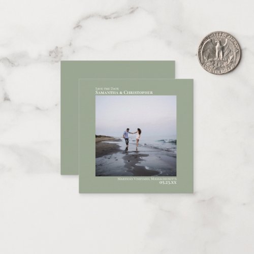 Simple Sage Green Wedding Save the Date Photo Mini Note Card