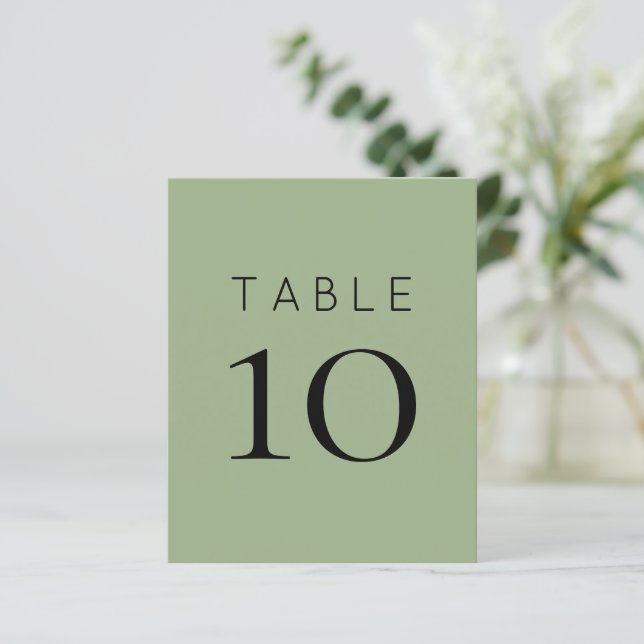 Simple Sage Green Wedding Table Number (Standing Front)