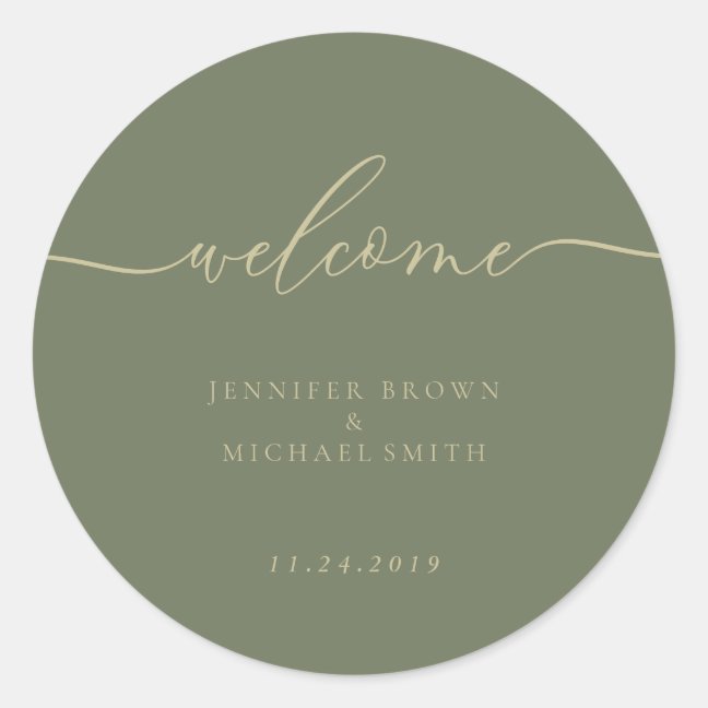 Simple Sage green Welcome Classic Round Sticker