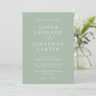 Simple Sage Green & White Elegant Wedding Invitation