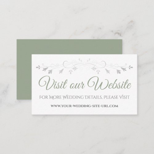 Simple Sage Green  White Elegant Wedding Website Enclosure Card