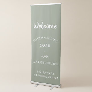 Simple Sage Green White Wedding Welcome  Retractable Banner