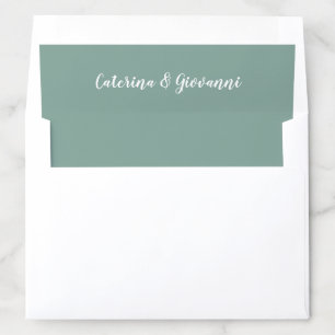 Simple Sage Green with White Names Wedding Envelope Liner