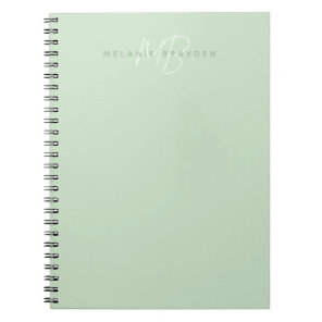 Simple Sage GreenMinimalist Two Monogram Name Notebook