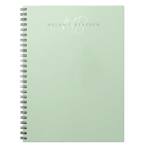 Simple Sage GreenMinimalist Two Monogram Name Notebook