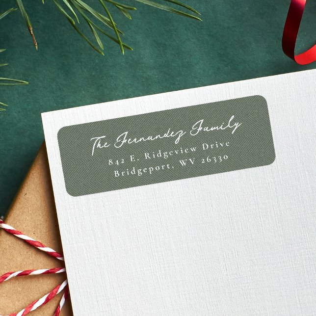Simple sage herringbone Christmas return address Label (Creator Uploaded)