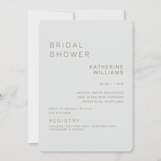 Simple Sage Modern Bridal Shower  Invitation (Front)