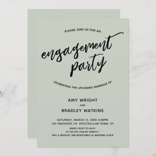 Simple Sage Modern Handwriting Engagement Party Invitation