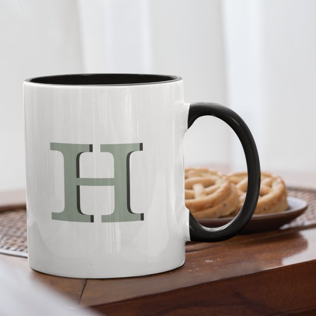 Simple Sage Monogram Initial Neutral Rustic Modern Mug (Creator Uploaded)