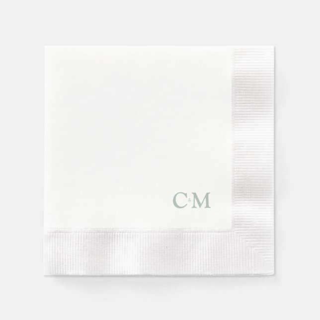 Simple Sage Monogram  Wedding Cocktail Napkins (Front)