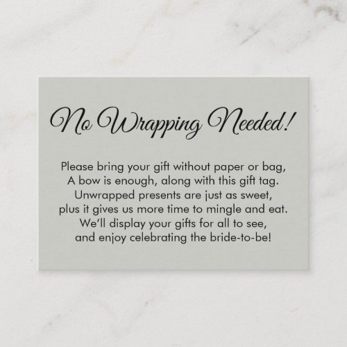 Simple Sage No Wrapping Needed Bridal Shower Enclosure Card