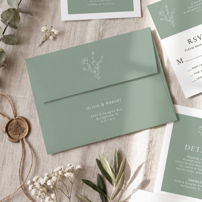 Simple Sage Rustic Floral Wedding Envelope (Creator Uploaded)