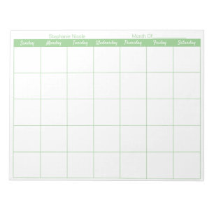 Simple Sage Thin Border Name Monthly Planner Notepad