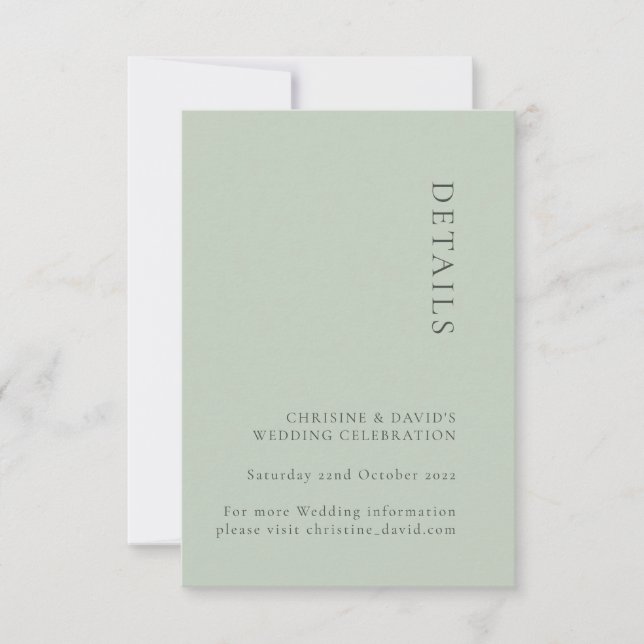 Simple Sage Wedding Details card (Front)