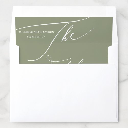 Simple Sage  White Modern Calligraphy Wedding Envelope Liner