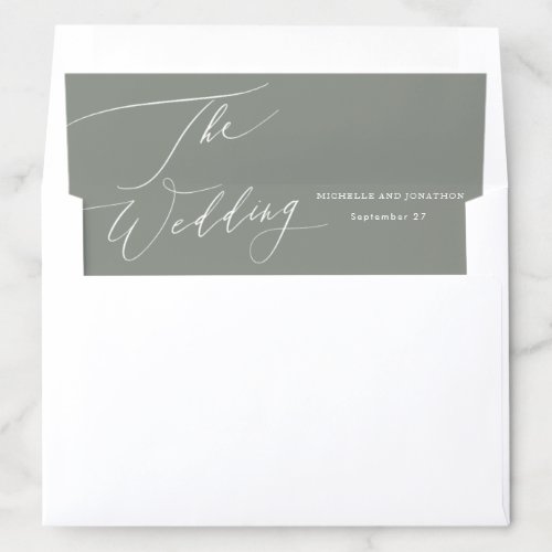 Simple Sage & White Modern Calligraphy Wedding Envelope Liner