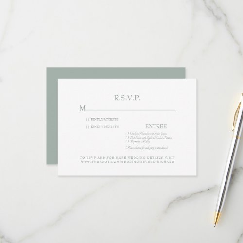 Simple Sage  White  Wedding RSVP Card