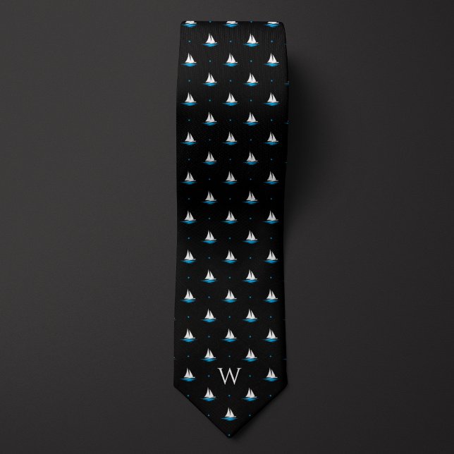 Simple Sailboat Monogram Neck Tie (Creator Uploaded)