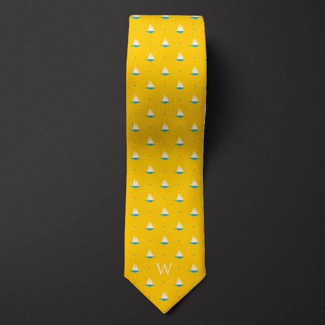 Simple Sailboat Monogram Neck Tie (Creator Uploaded)