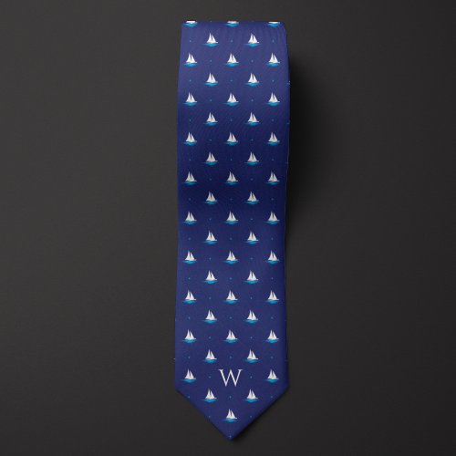 Simple Sailboat Monogram Neck Tie