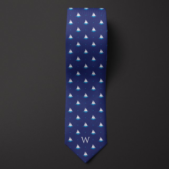 Simple Sailboat Monogram Neck Tie (Creator Uploaded)
