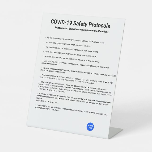 Simple Salon COVID19 Safety Protocol Guidelines Pedestal Sign (Front)