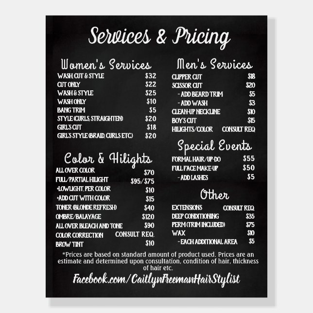 Simple Salon Menu Foam Board (Front)
