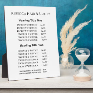 Simple Salon Spa Pricing & Service White Display Plaque