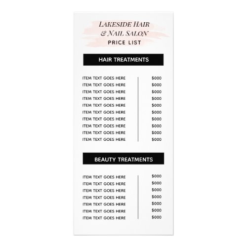 Simple Salon Watercolor Price list Services  Rack Card